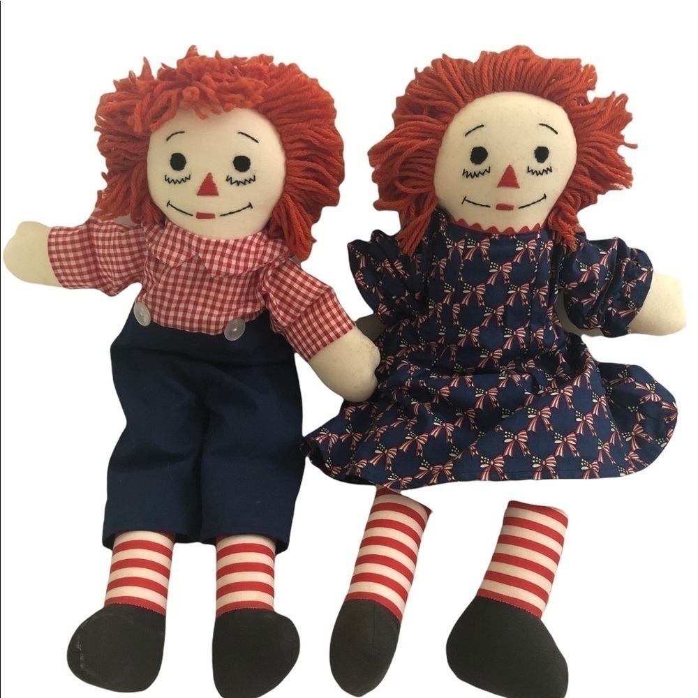 Collectors Vintage 20” Handmade Raggedy Ann Andy Dolls Soft Body Embroidered
